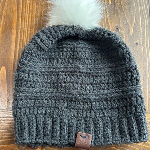 Cozy Black Knit Beanie with White Pom-Pom